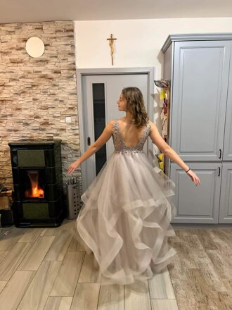 Společenské šaty-půjčení.9003-dlouhé,latte.